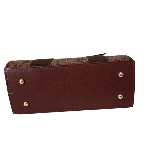 Tooled brown floral tapestry embroidery western vegan leather with coin purse sa - Picture 12 of 12